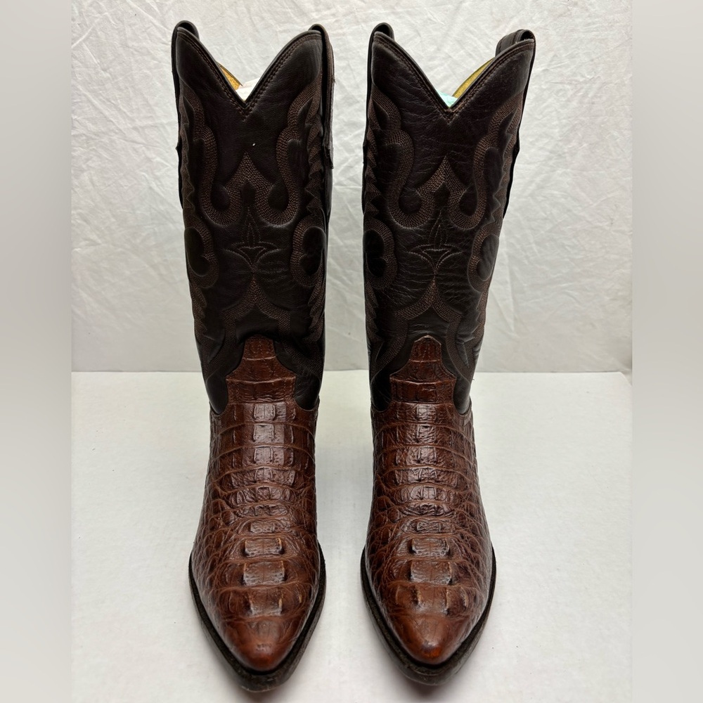 Soto Classic Brown Croc-Embossed Leather Cowboy Boots - Men SZ 8